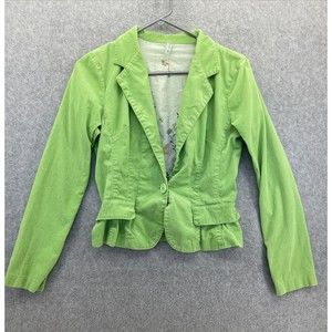 Better B. Lime Green Blazer Micro Corduroy Double Breasted Faux Pockets USA Made
